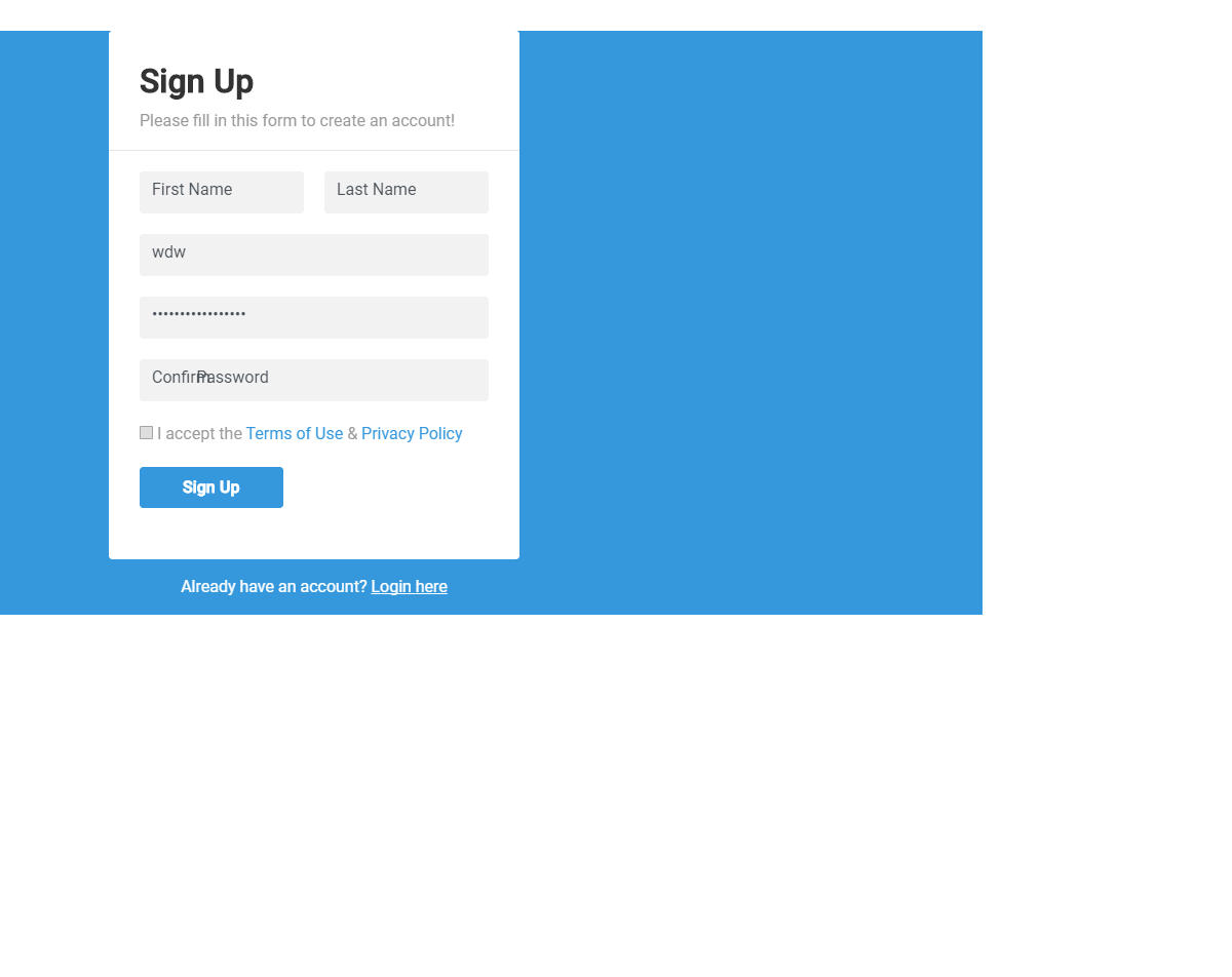 Simple Sign Up Form with Blue Background - Web Designer Wall